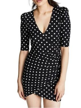 Alice + Olivia Black Polka Dot V-Neck Mini Dress NWT